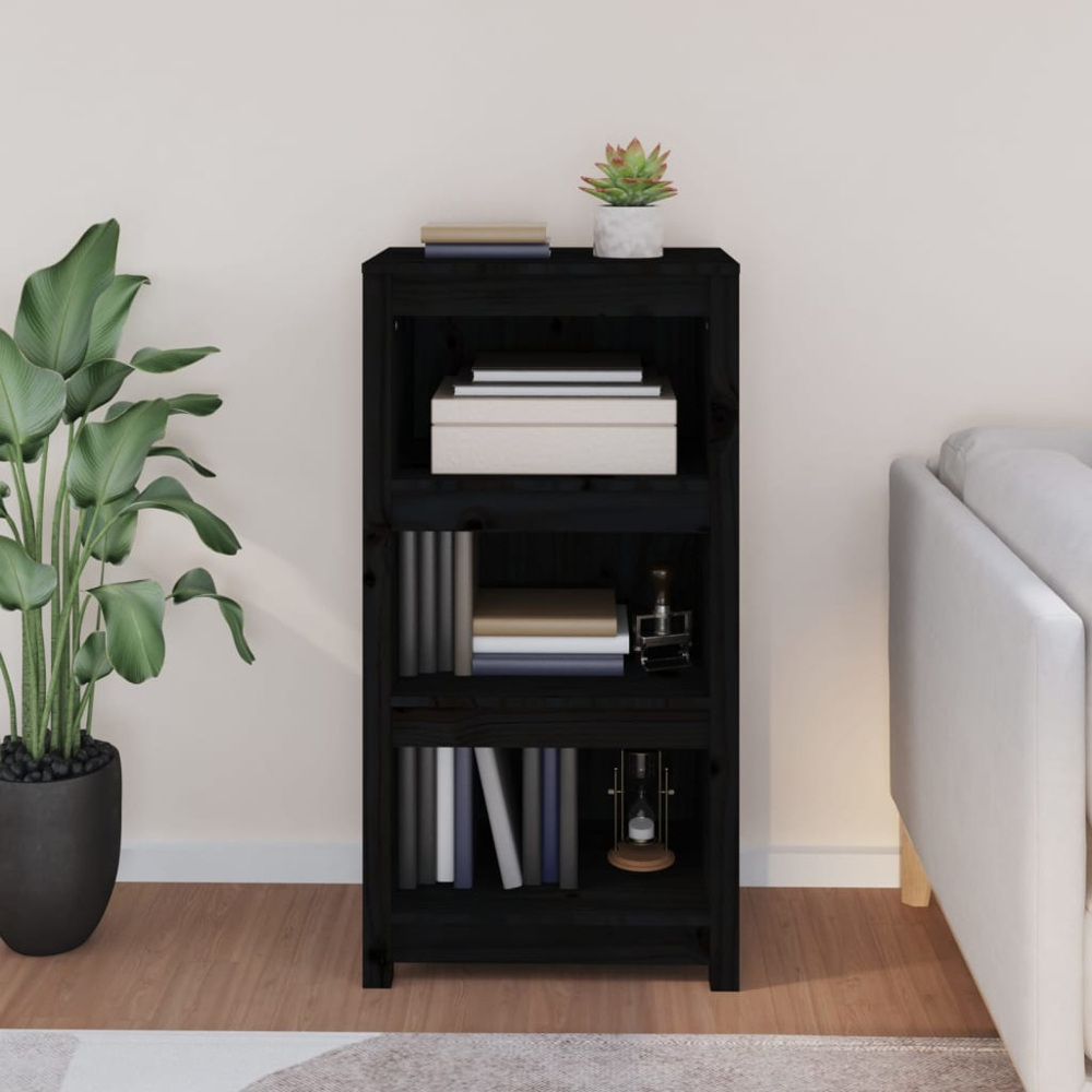 vidaXL 3 Shelf Black Solid Pine Wood Bookcase Image 7