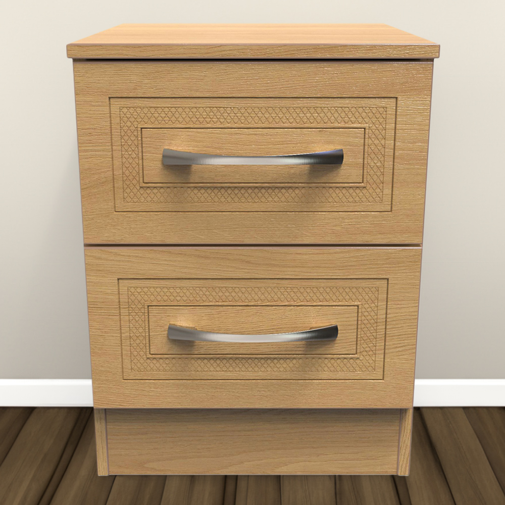 Crowndale Dorset 2 Drawer Modern Oak Bedside Cabinet Ready Assembled Image 1