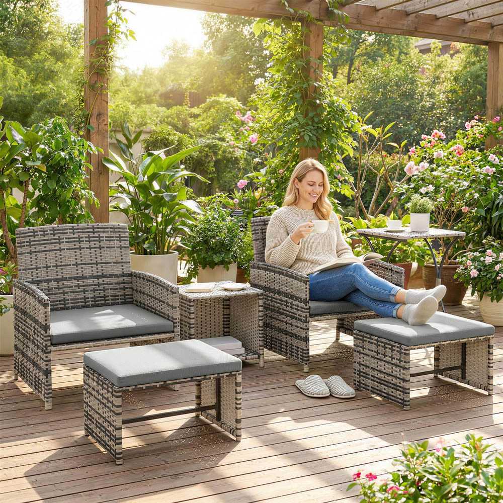 Outsunny 2 Seater Grey Rattan Garden Sofa Set Image 1