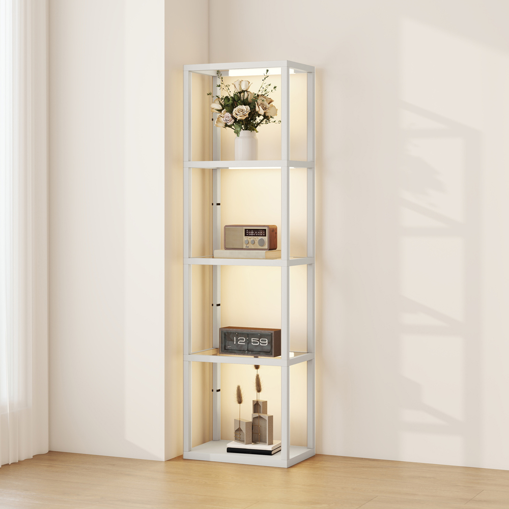 HOMCOM 4 Shelf Grey Glass Dimmable LED Floor Lamp Image 2