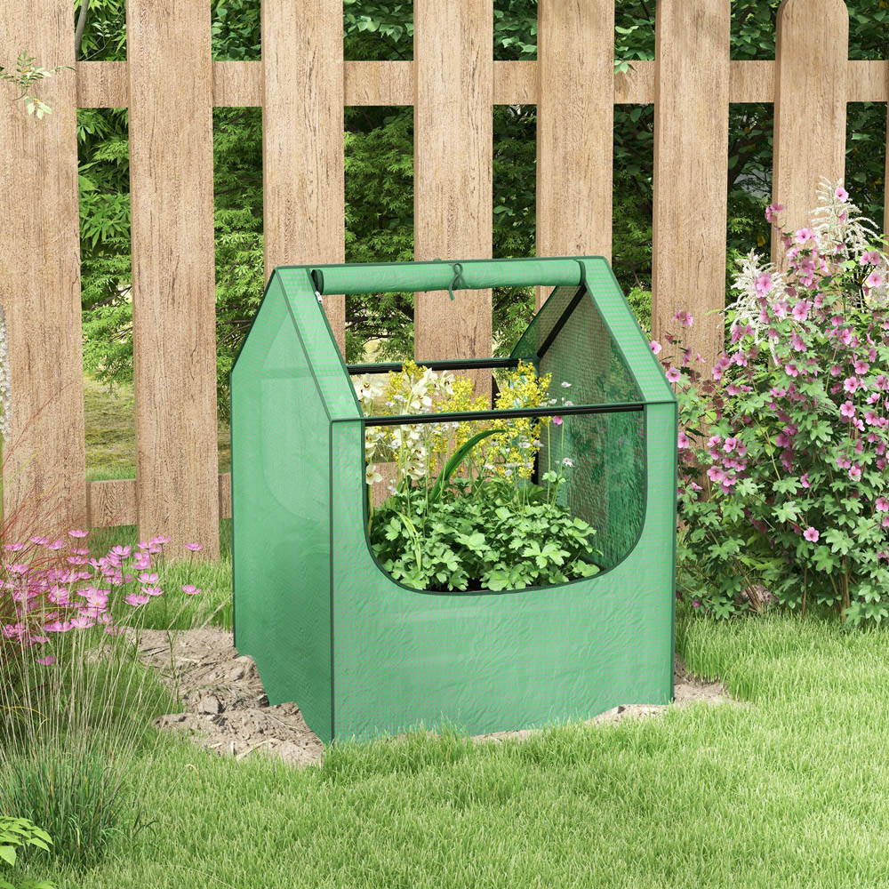 Outsunny Green and Silver Raised Garden Bed with Greenhouse 90 x 70 x 70cm Image 2