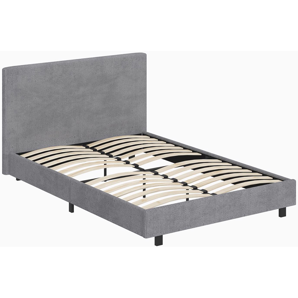FWStyle Double Grey Upholstered Ribbed Linen Bed Frame Image 4