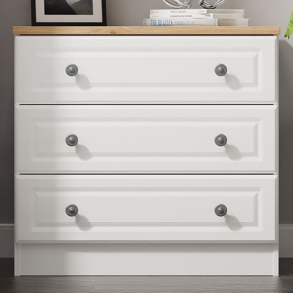 Crowndale Norfolk 3 Drawer White Ash and Bardolino Oak Chest of Drawers Ready Assembled Image 1