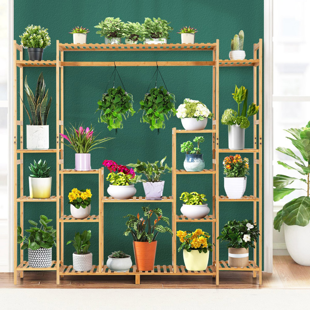 Costway 9 Tier Bamboo Crisscross Plant Stand Image 2
