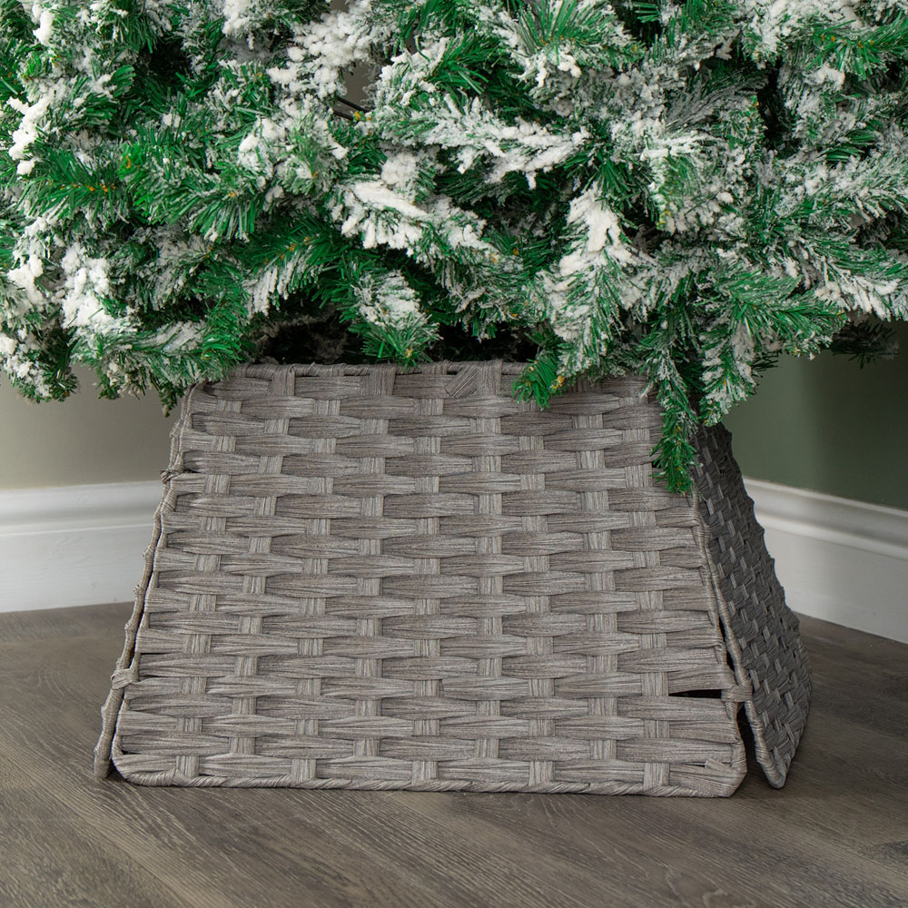 Samuel Alexander Grey Foldable Rattan Christmas Tree Skirt 47cm Image 2
