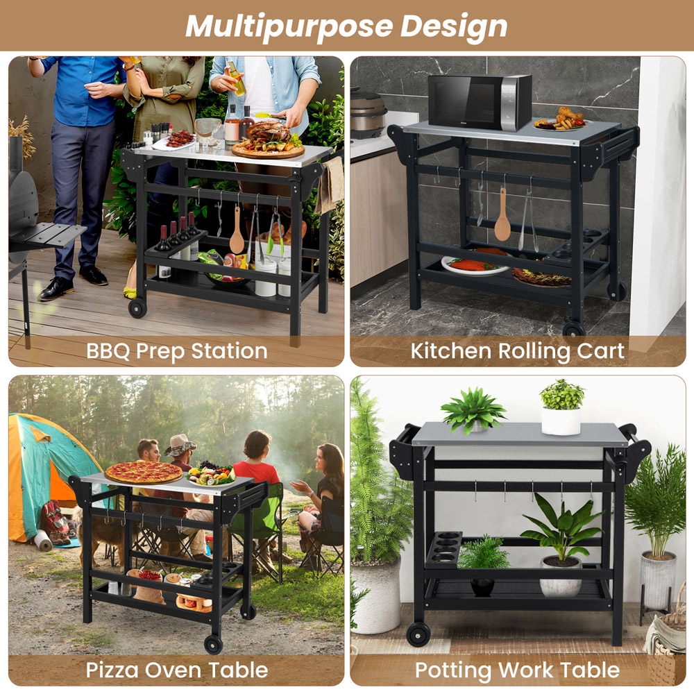 Costway Black Movable Outdoor Dining Cart Image 6