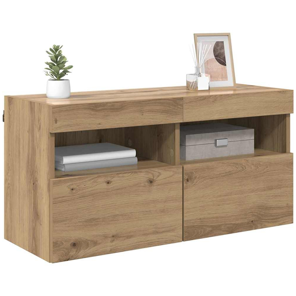 vidaXL 2 Door 2 Shelf Artisan Oak Wall Mounted TV Cabinet with LED Light Image 3