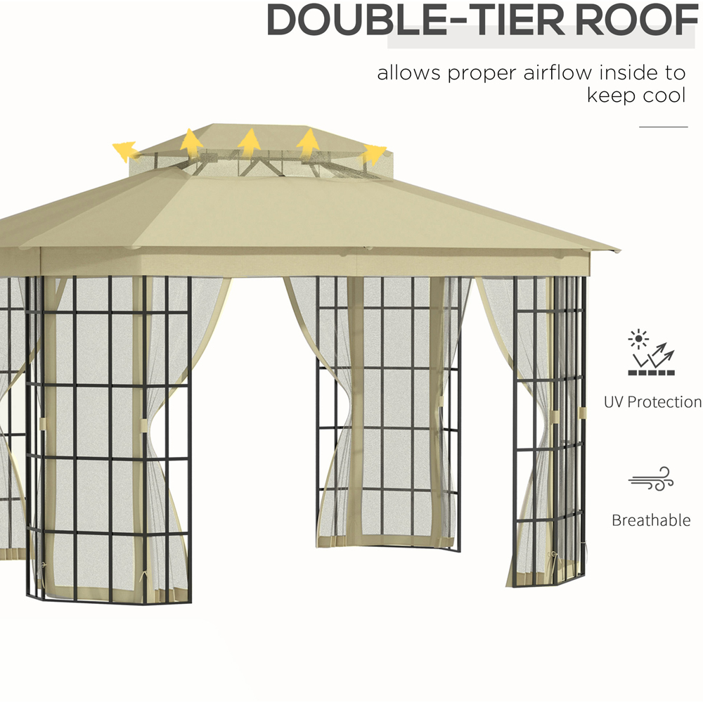 Outsunny 3.7 x 3m Beige Double Roof Garden Pavilion Image 5