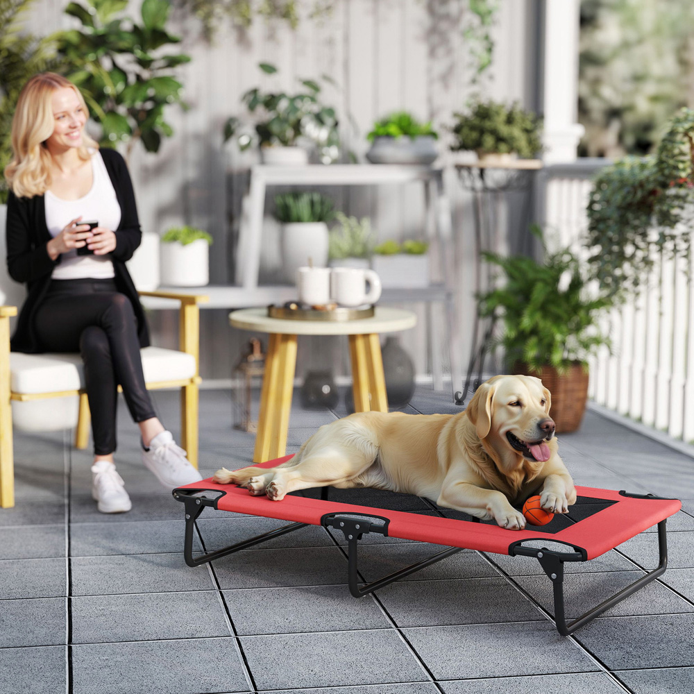 PawHut 107 x 61cm Red Large Dog Raised Bed Image 2