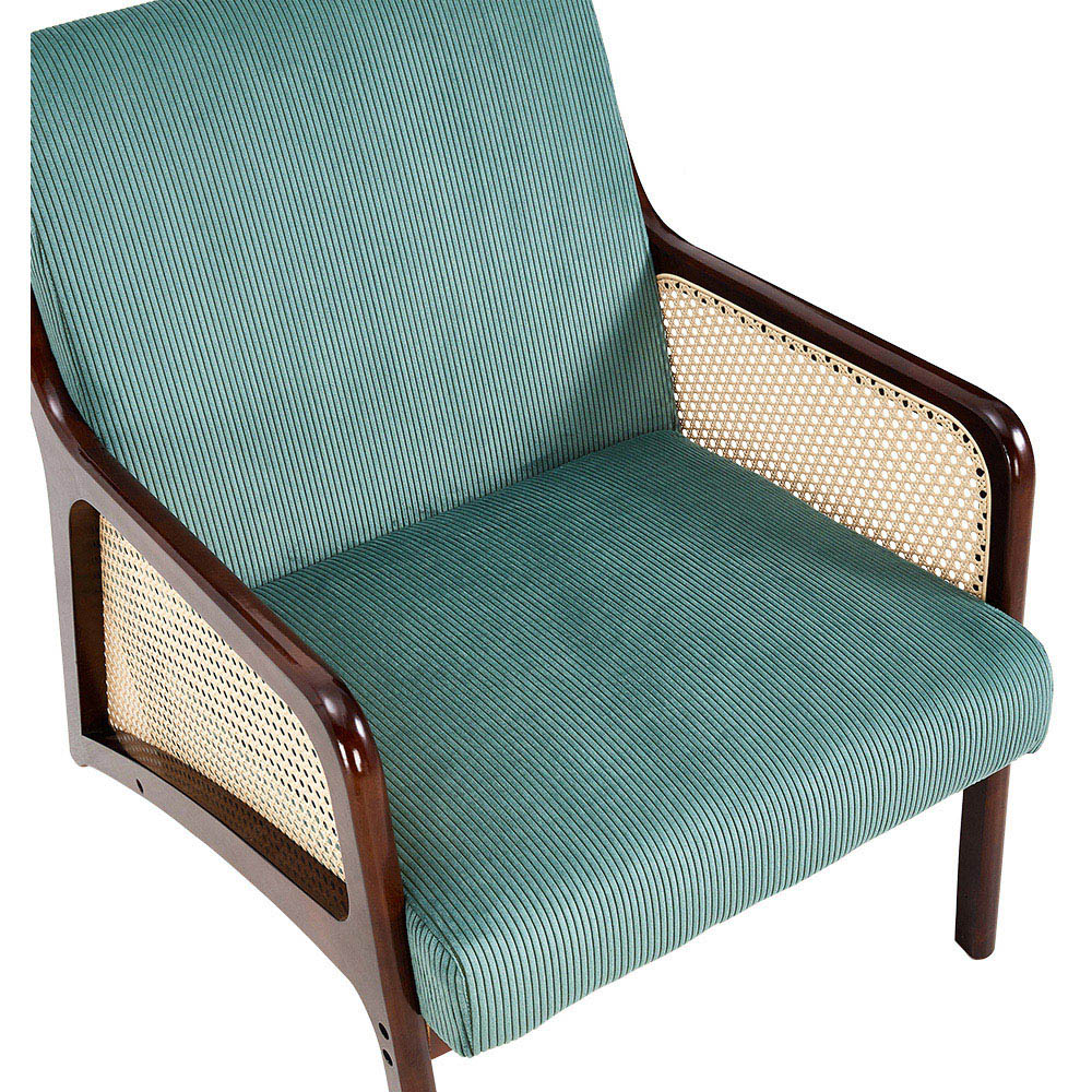 Living and Home Green Corduroy Armchair with Rattan Armrest Image 7