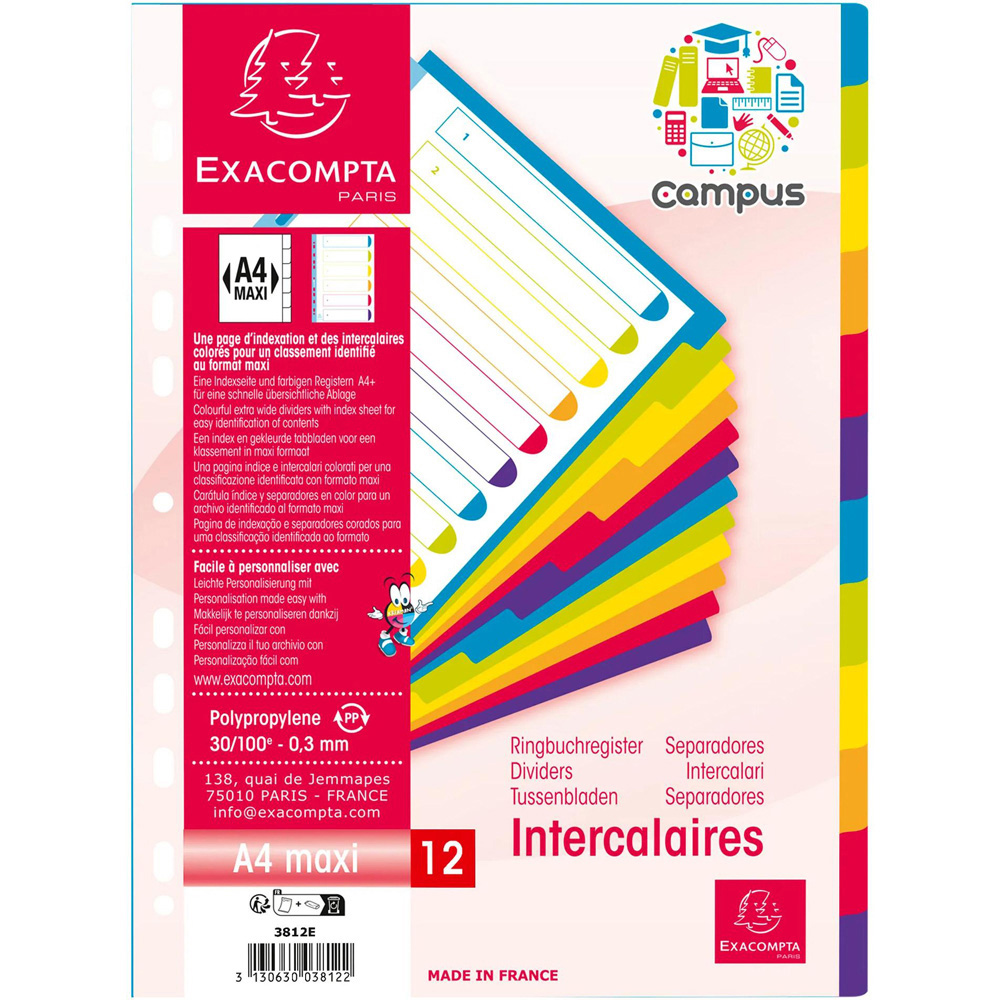 Exacompta Campus A4 Maxi 12 Section Translucent Polypropylene Divider 15 Pack Image 4