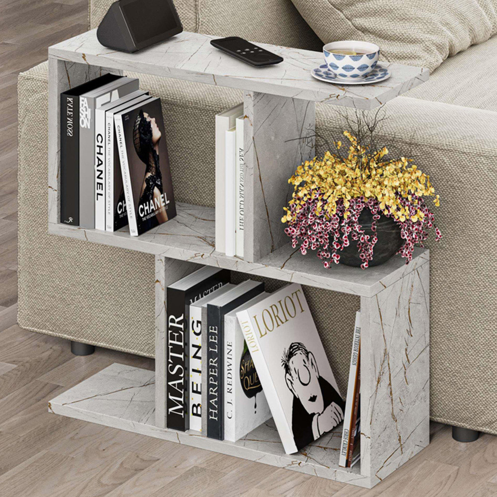 Decortie Homemania 4 Shelf Gold Marble Effect Modern Side End Table Image 1