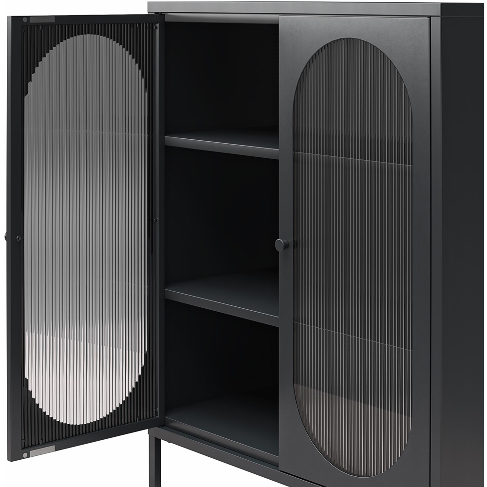 Dorel Luna 2 Door Sky Black Fluted Glass Accent Cabinet Image 4