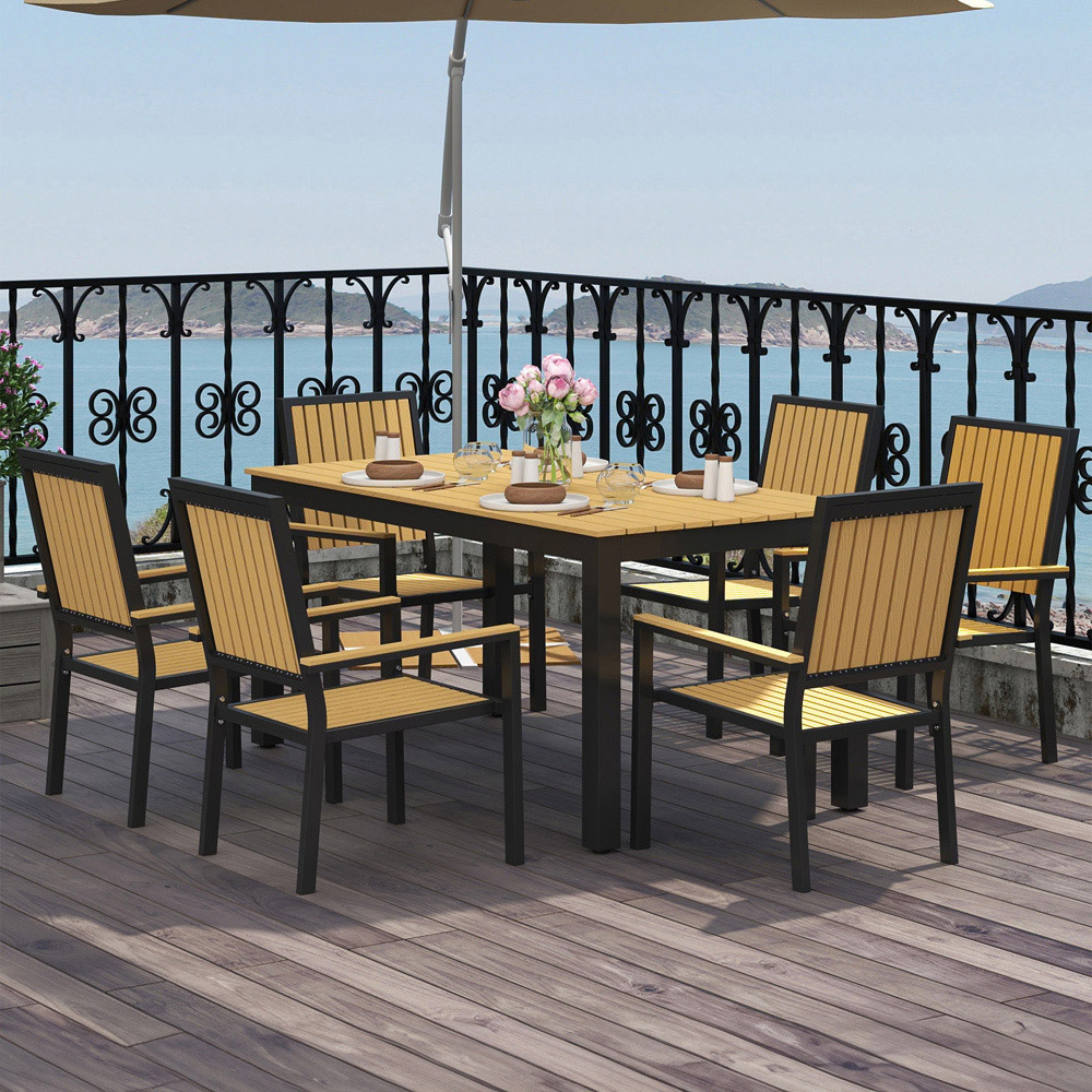 Outsunny 6 Seater Natural Garden Dining Set Image 1