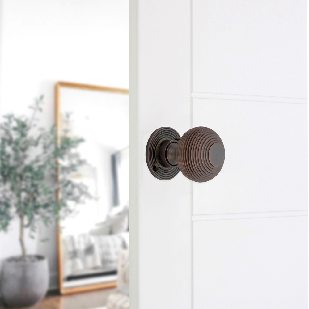 Spira Brass Aged Bronze Beehive Small 50mm Rim and Mortice Door Knob 2 Pack Image 2