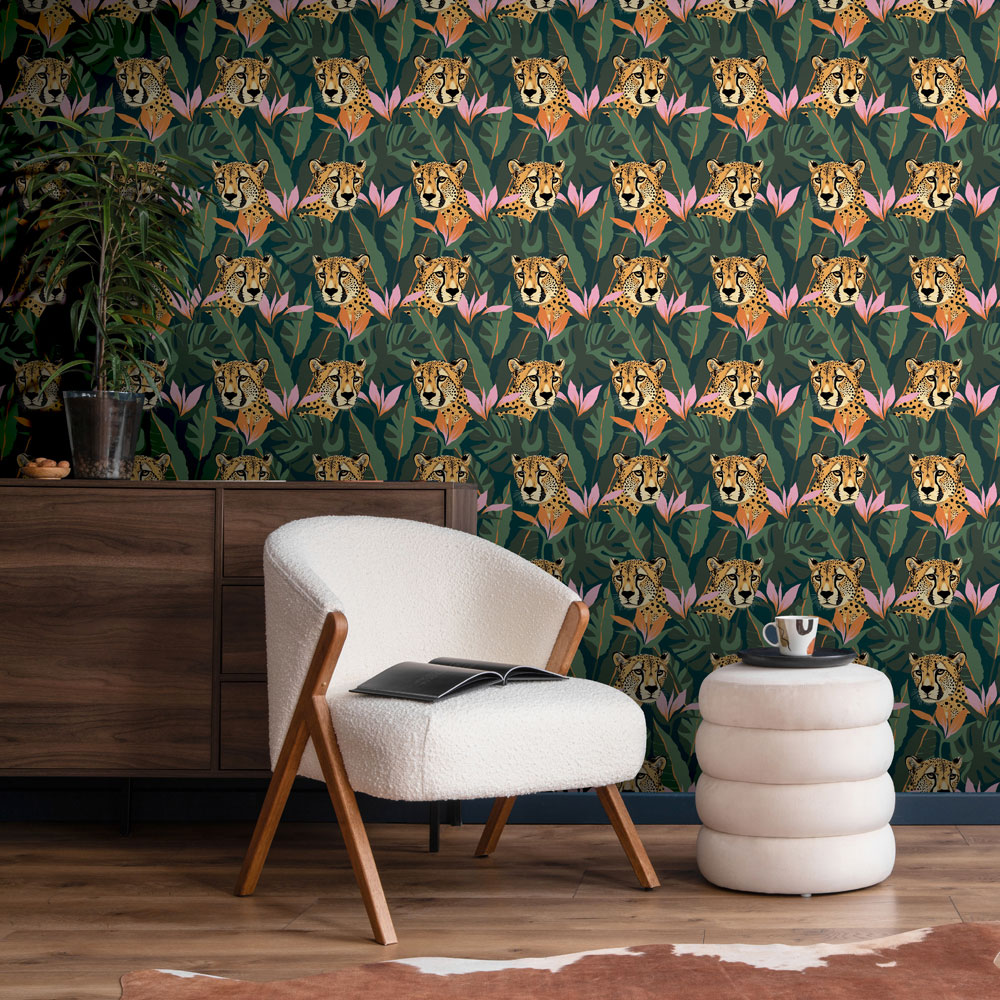 Arthouse Jungle Leopard Dark Green Wallpaper Image 3