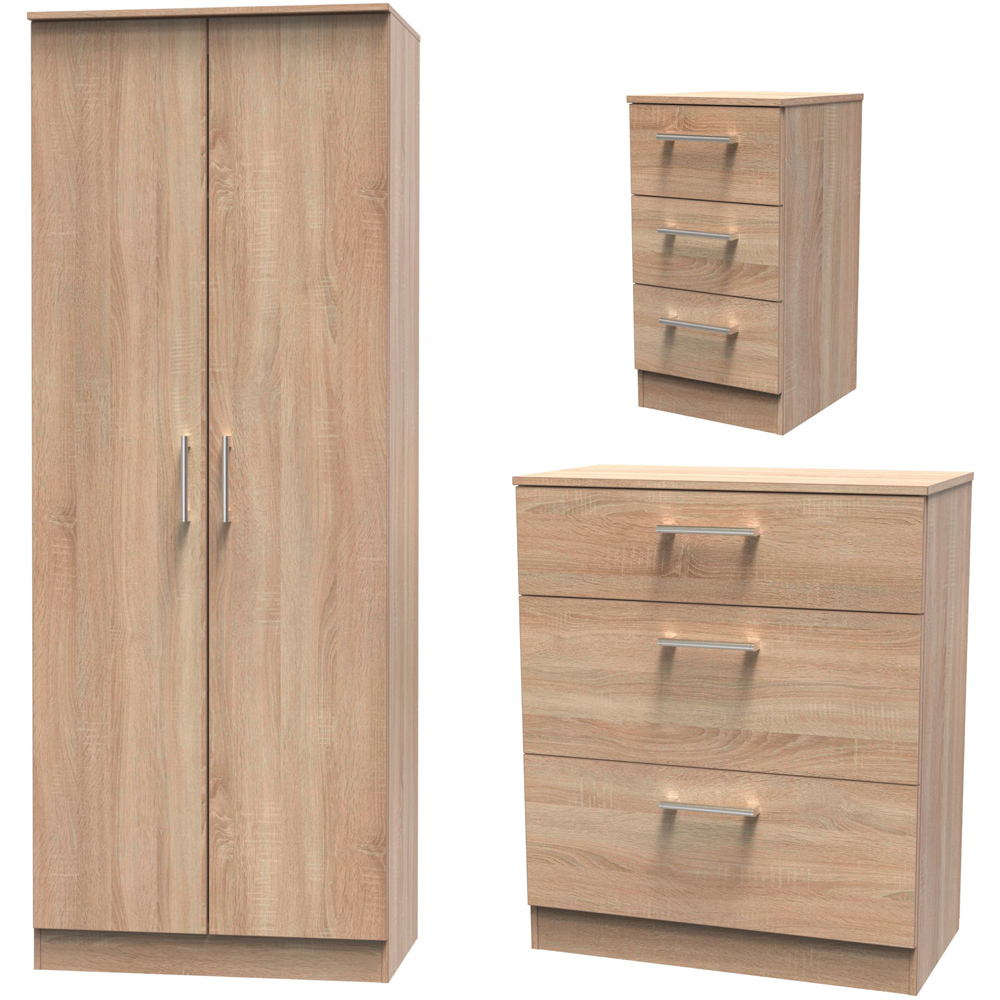 Crowndale Devon 3 Piece Bardolino Oak Bedroom Furniture Set Image 2