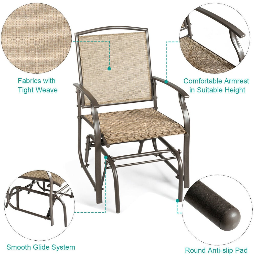 Costway Set of 2 Brown Glider Rocking Garden Chair Image 8