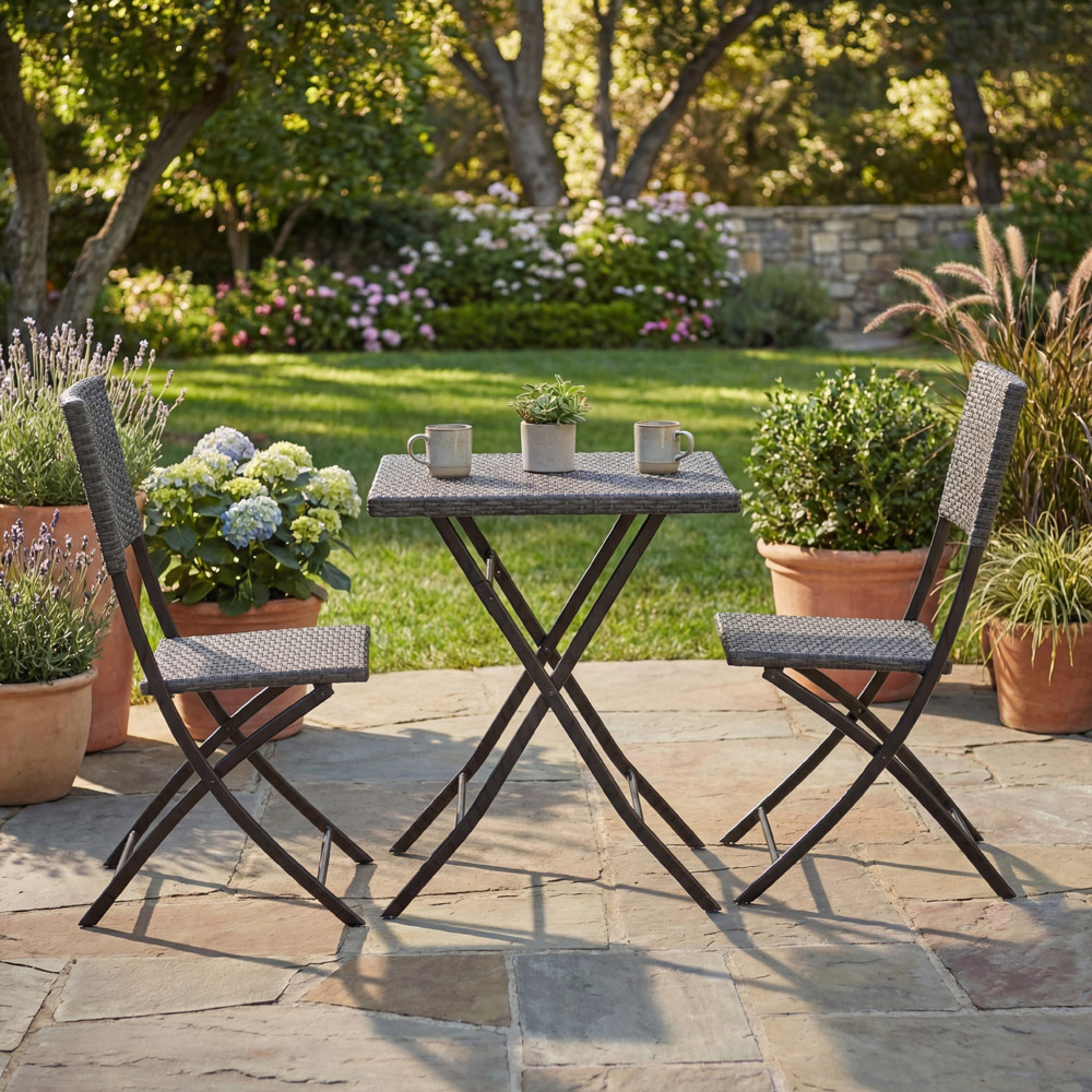 GARDEN VIDA Capri Rattan Effect 2 Seater Bistro Set Grey Image 3