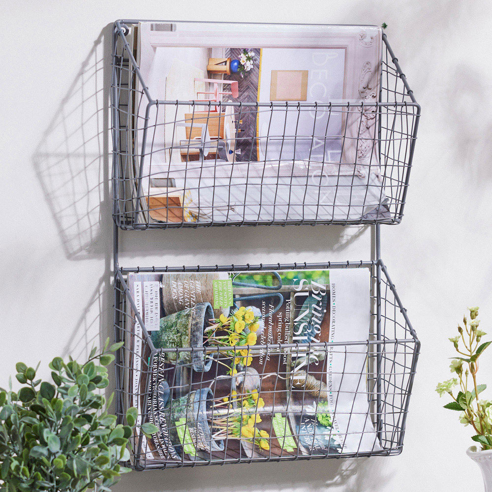 Dibor 2 Section Charcoal Grey Wire Wall Storage Rack Image 2