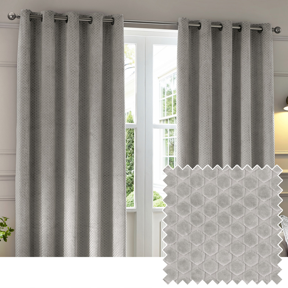 Paoletti Neptune Silver Fully Lined Velvet Eyelet Curtains 117 x 183cm Image 5