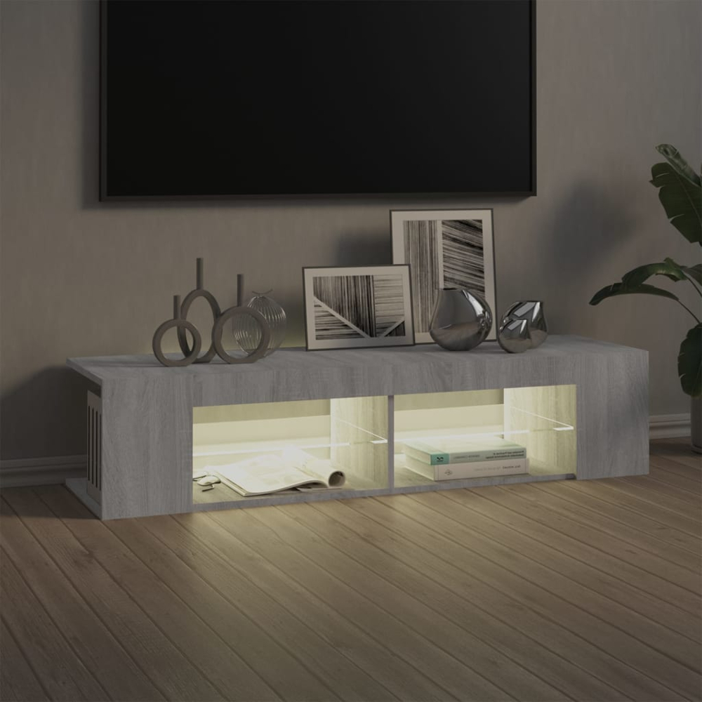 vidaXL 4 Shelf Grey Sonoma TV Cabinet with LED Lights Image 8