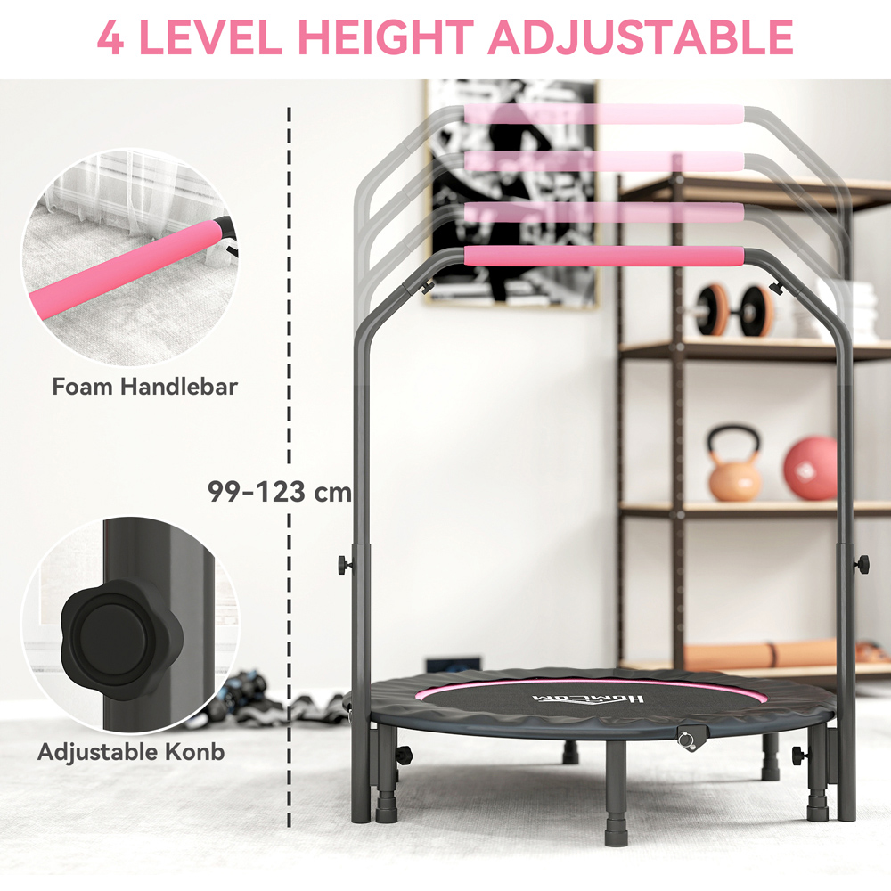 HOMCOM 3.7ft Pink Foldable Mini Trampoline with Adjustable Foam Handle Image 8