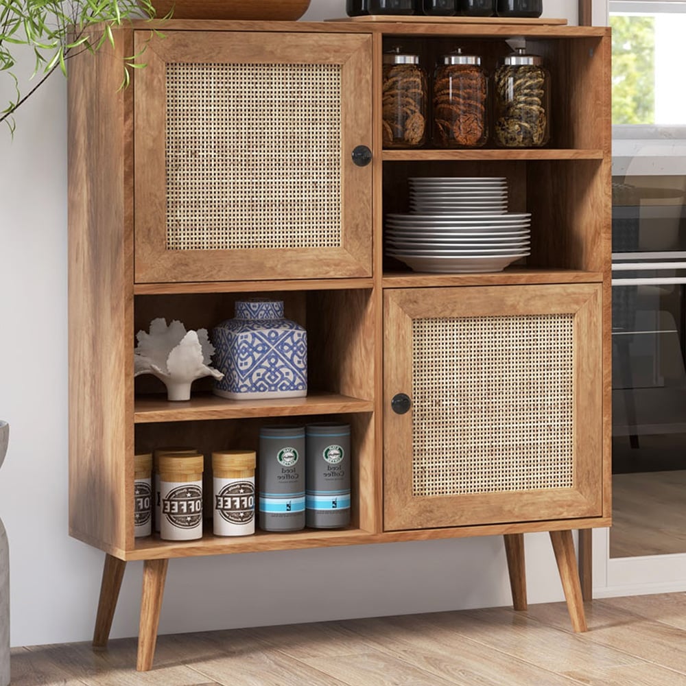 Costway 2 Door 4 Shelf Brown Rattan Cabinet Image 1