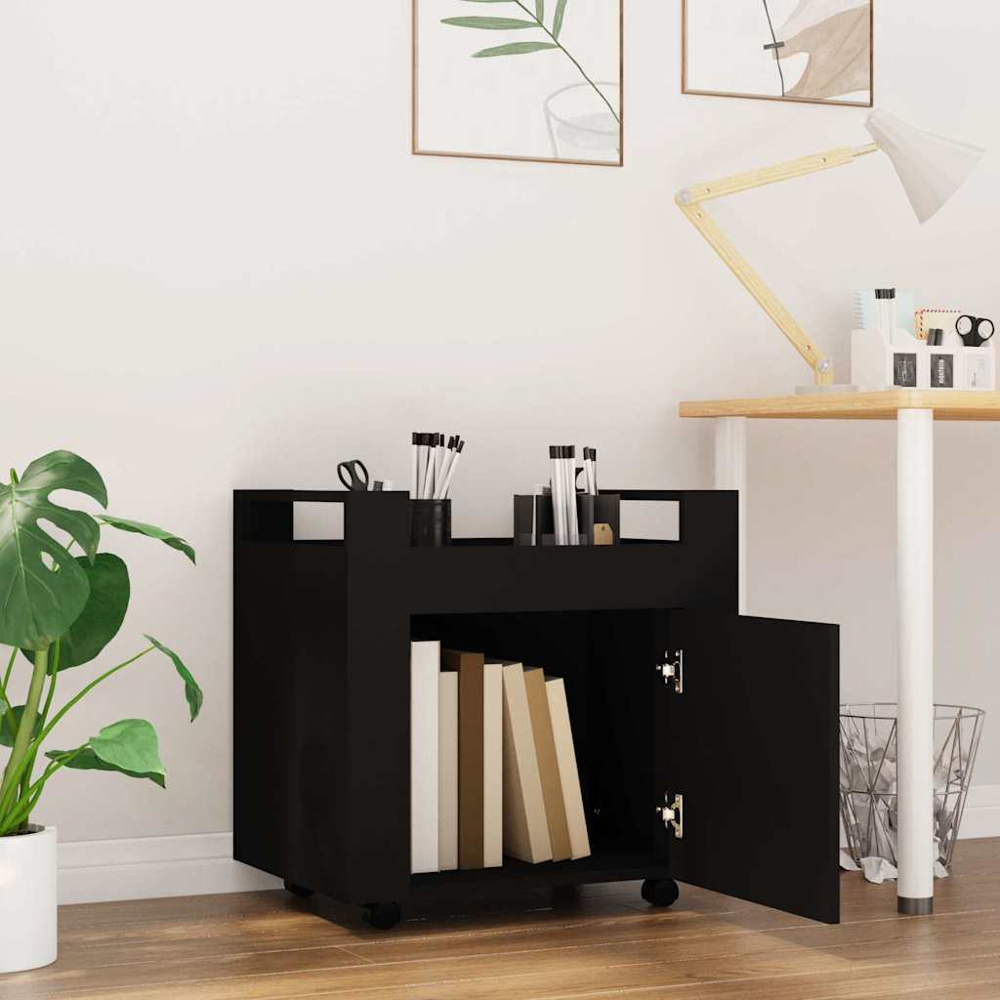 vidaXL Single Door Single Shelf Black Sonoma Wooden Desk Trolley Image 9