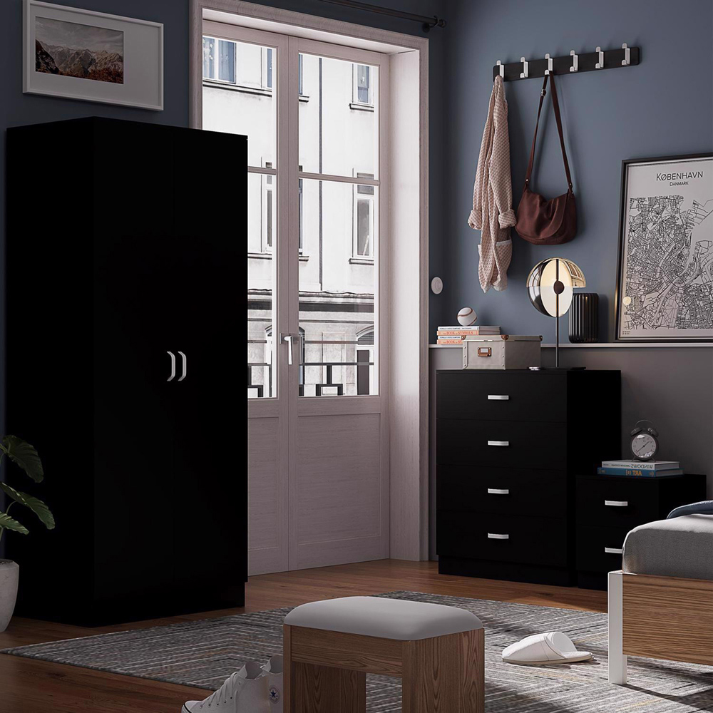 FWStyle Tunis 3 Piece Matt Black Bedroom Furniture Set Image 1