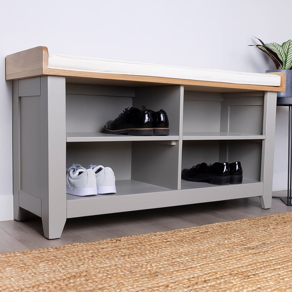 Charles Bentley Charnwood Grey Hallway Bench with Shoe Tidy Image 1