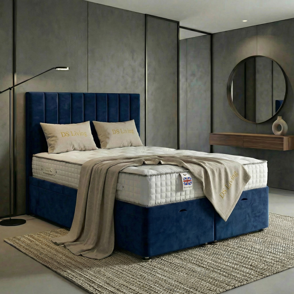 DS Living Aether Super King Size Dark Blue Plush Velvet Divan Bed Image 5
