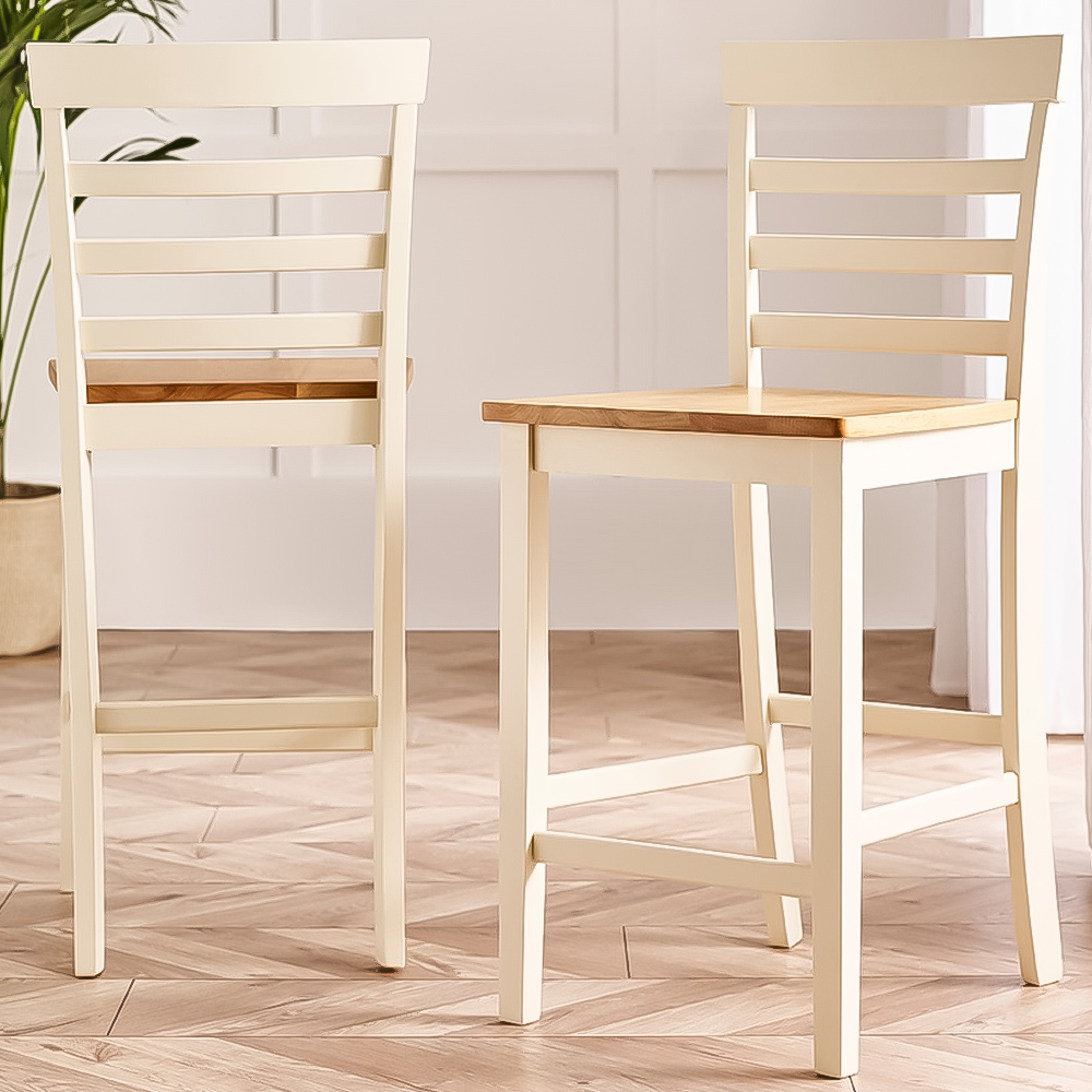 Furniturebox Camber Cream and Oak Wooden Bar Chair Set of 2 Image 1