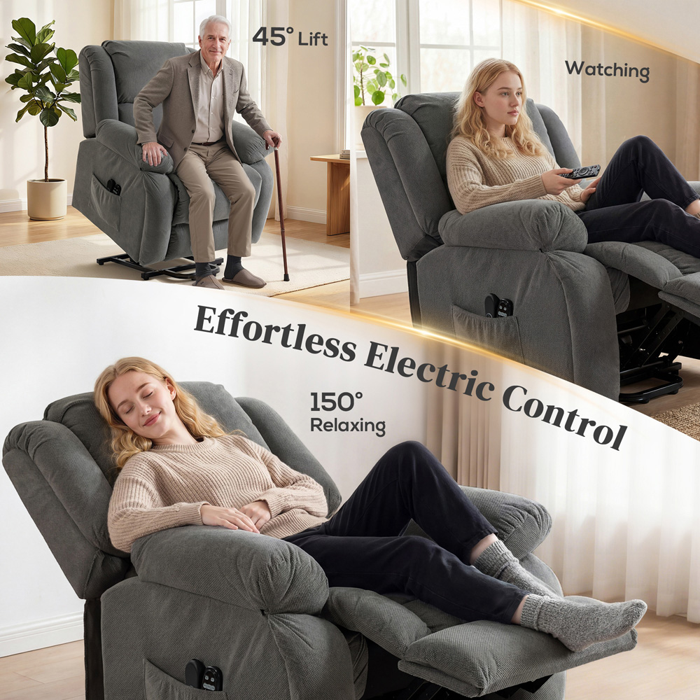 Portland Grey Velvet Power Lift Recliner Massage Chair with Remote and USB Port Image 4