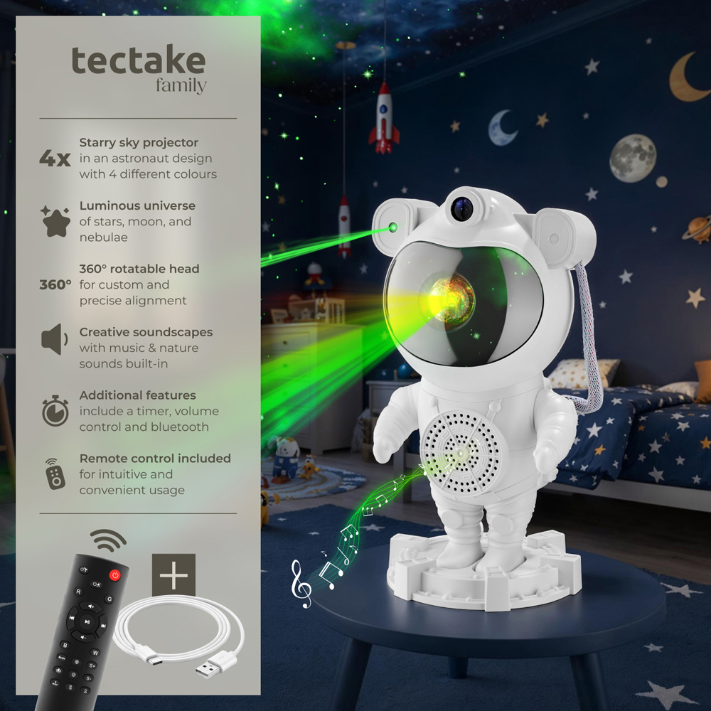 tectake White LED Starry Sky Projector Astronaut with Bluetooth and Remote Control Image 6