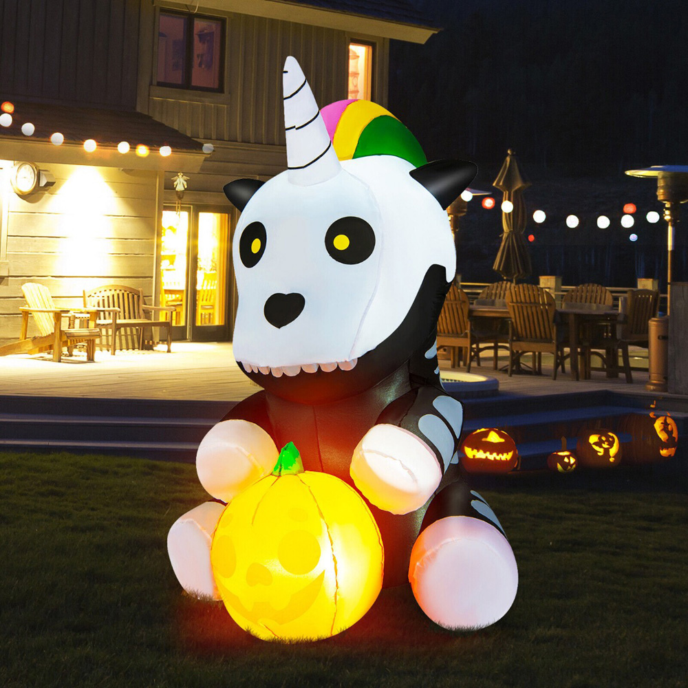 Costway Unicorn Skeleton with Pumpkin Inflatable Halloween Decoration Image 2