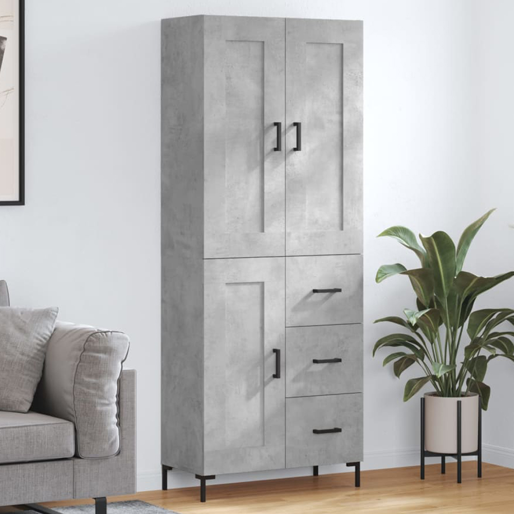 vidaXL 3 Door 3 Drawer Concrete Grey Highboard with Black Legs and Handles Image 1