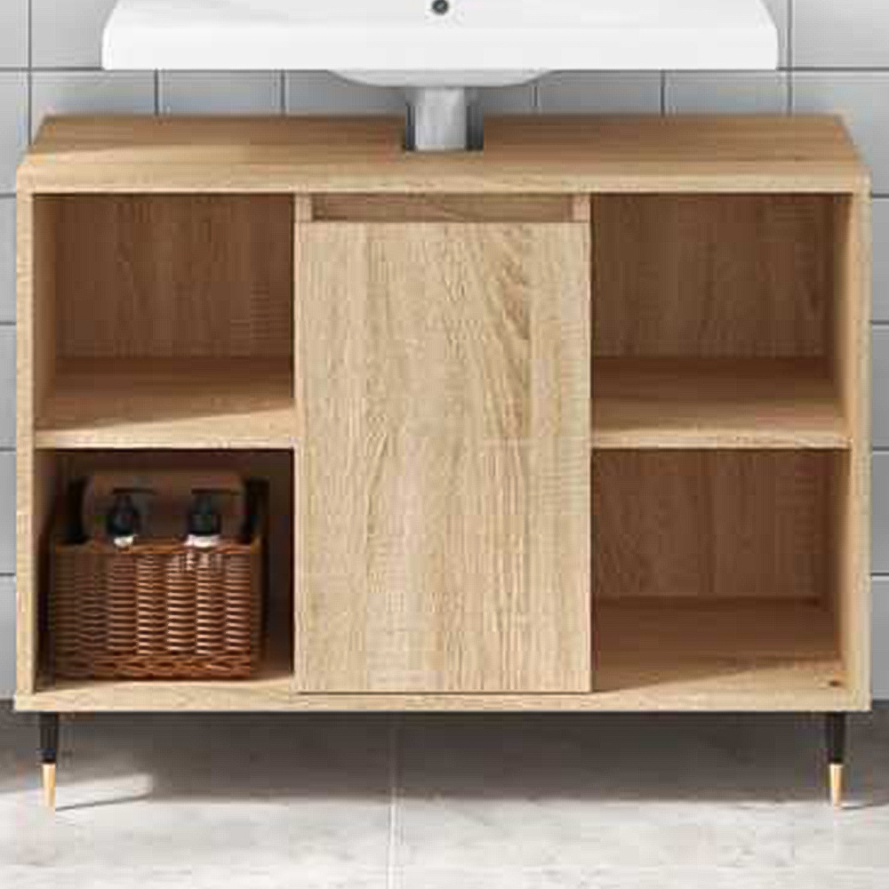 vidaXL Single Door 4 Shelf Sonoma Oak Bathroom Cabinet Image 1