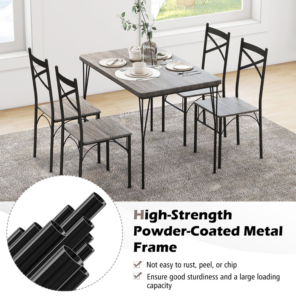 Costway 4 Seater Metal Frame Dining Set Grey Image 6