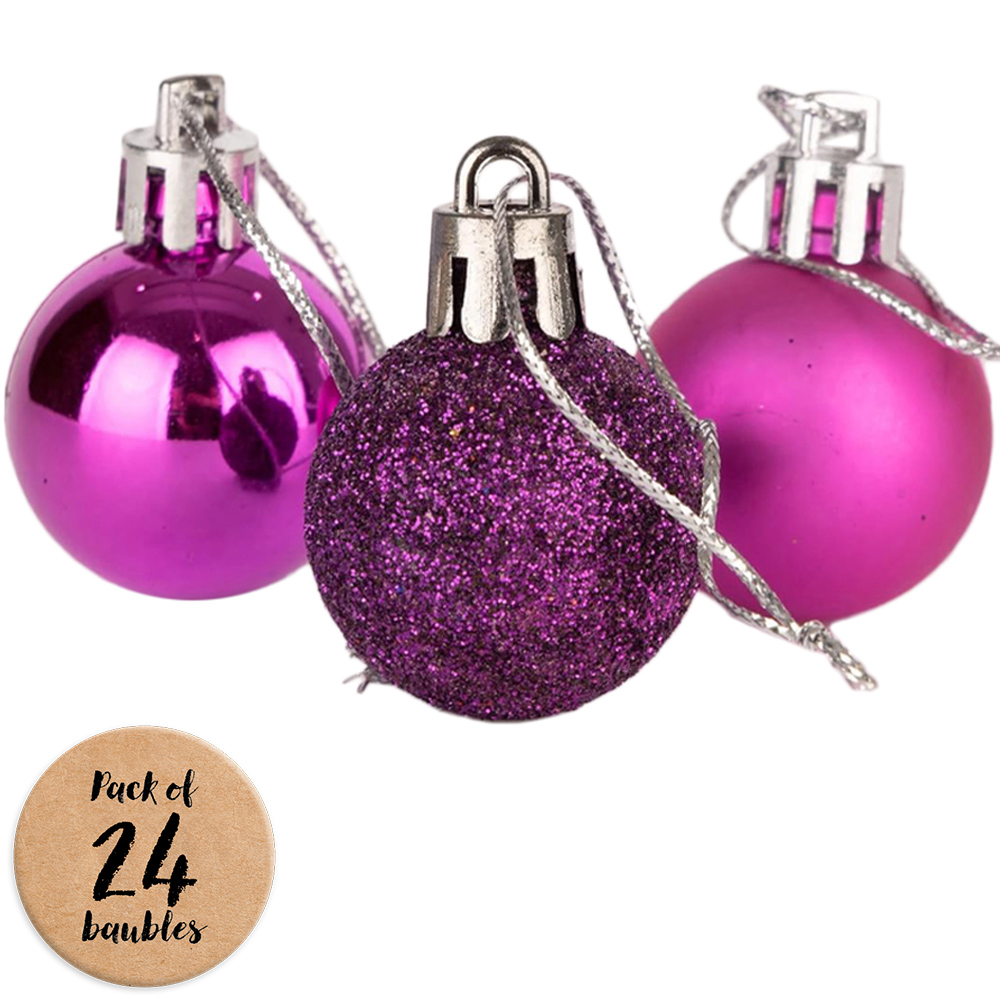 Shatchi 3cm Purple Shatterproof Christmas Bauble 24 Pack Image 1