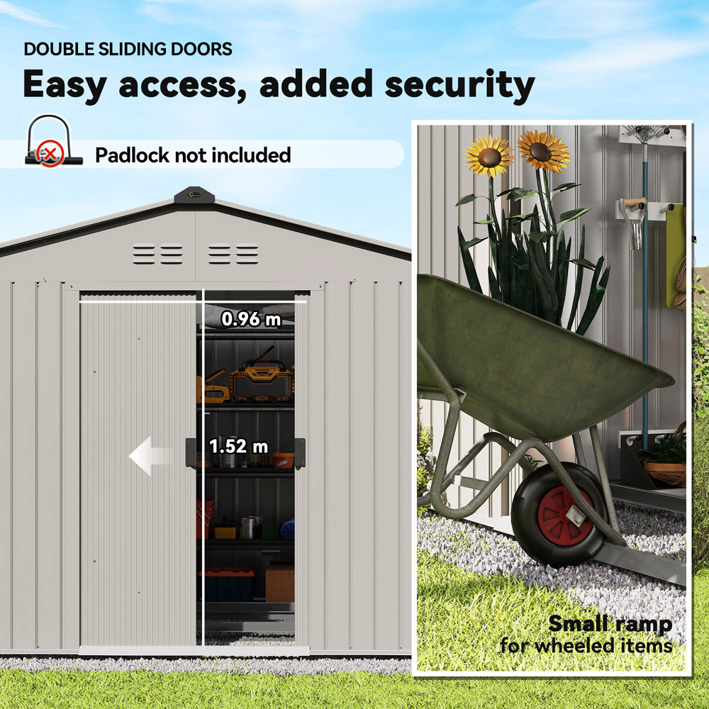 Outsunny 9 x 6ft Grey Galvanised Garden Storage Shed with Sliding Door Image 6