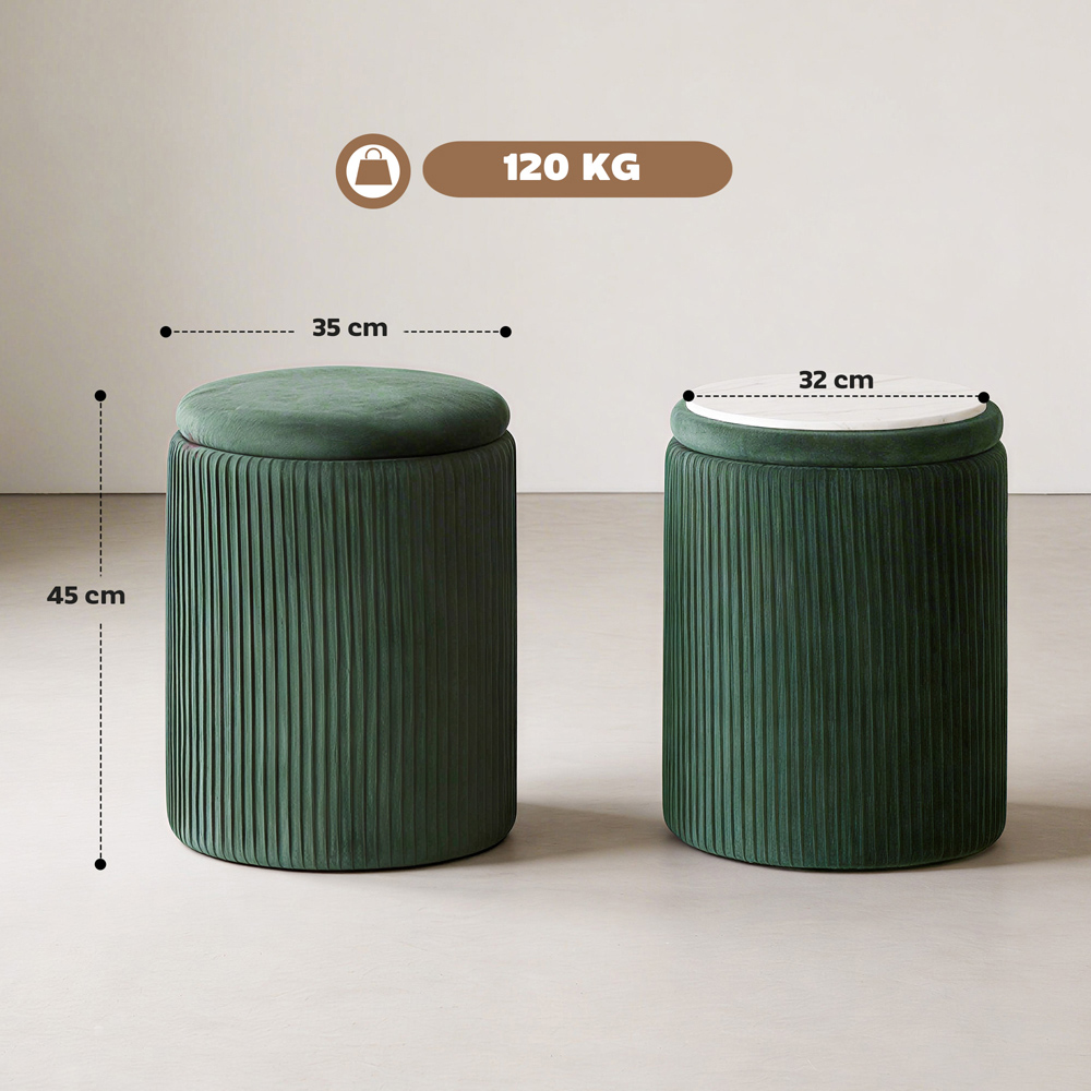 Portland Dark Green Round Storage Ottoman with Removable Top Image 9