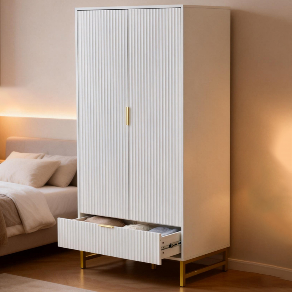 Langham 2 Door Single Drawer Ridged Fluted Wardrobe Image 1