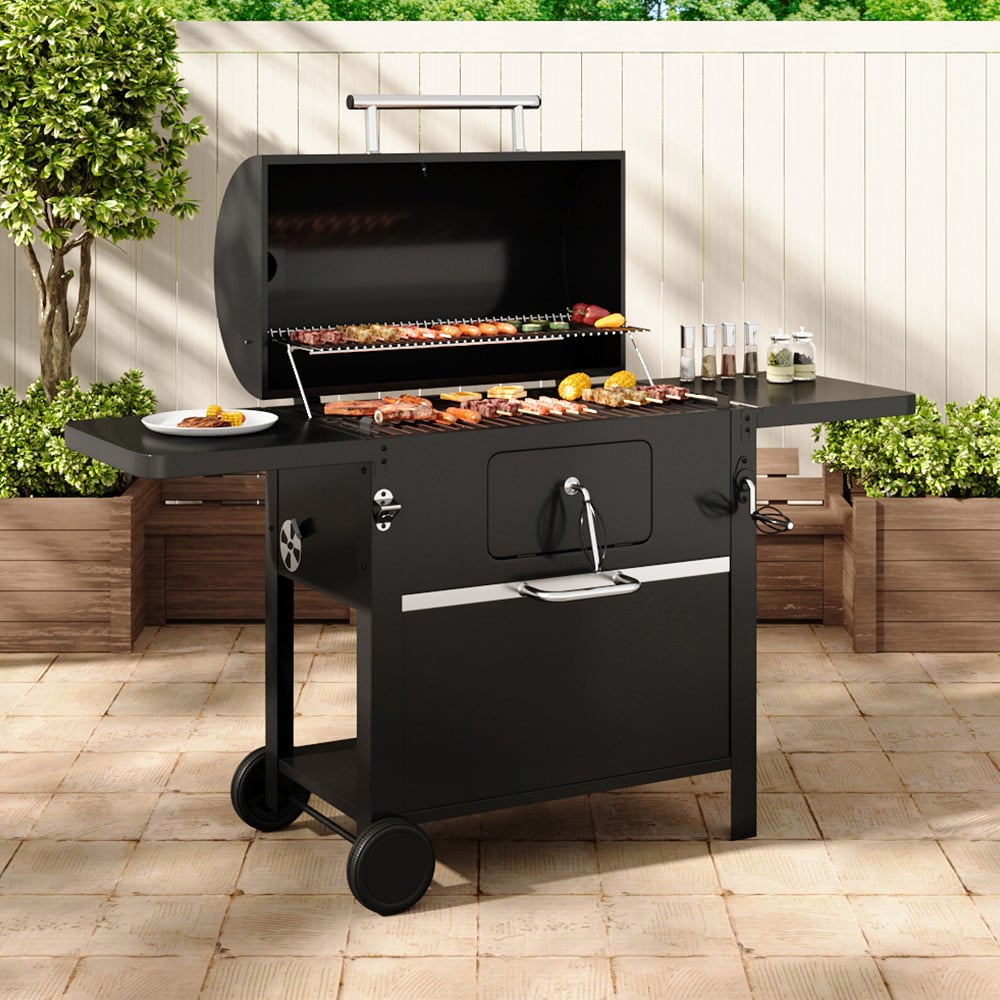 Living and Home Outdoor Carbon Steel Charcoal BBQ Grill with Smoke Stack Image 2