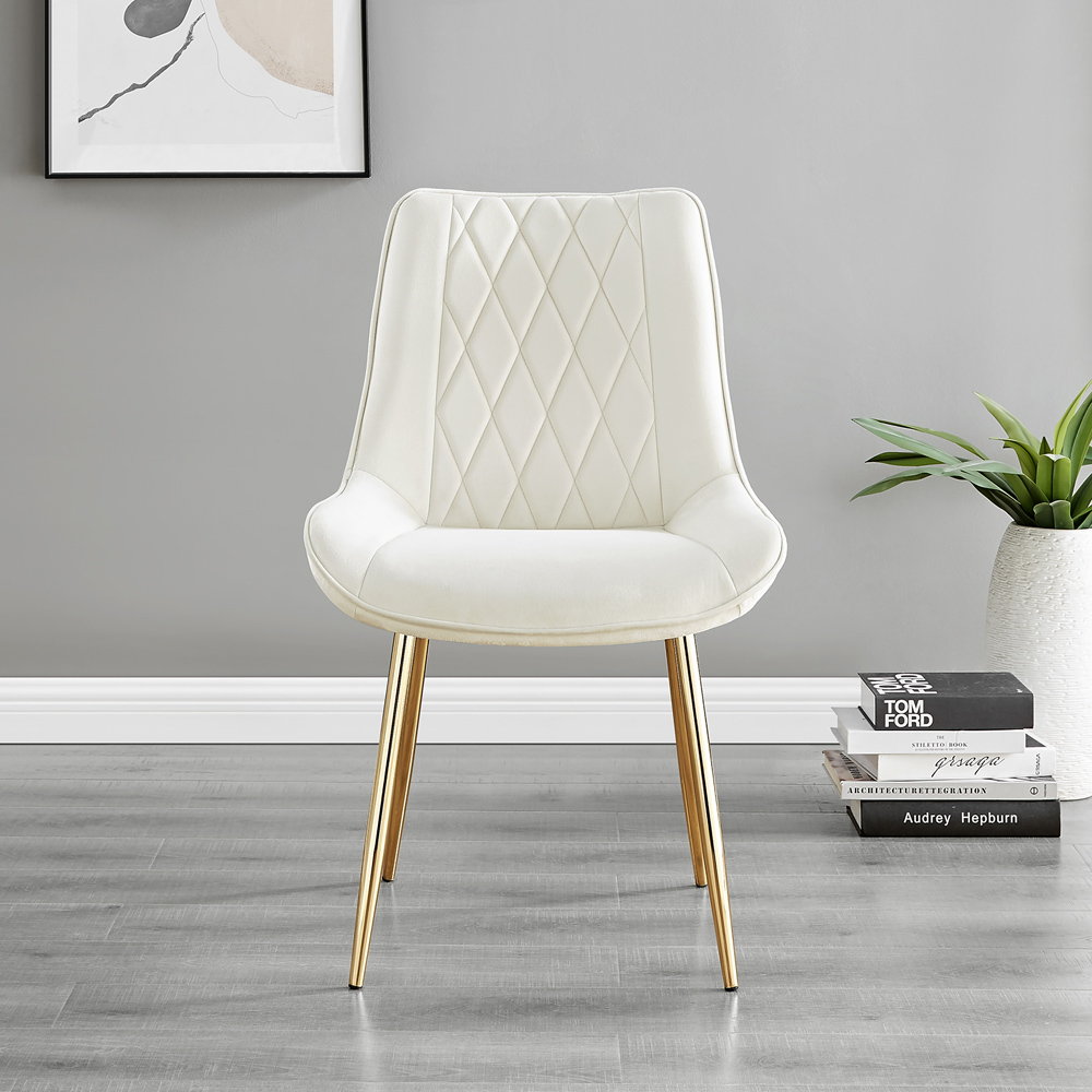 Furniturebox Copeland Cesano Marble Effect 4 Seater Dining Set White Cream and Gold Image 4