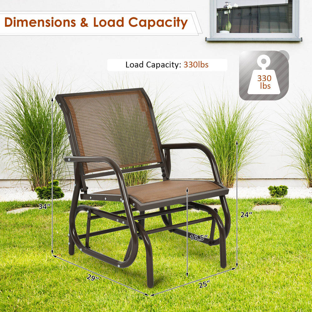 Costway Brown Glider Rocking Garden Chair Image 9