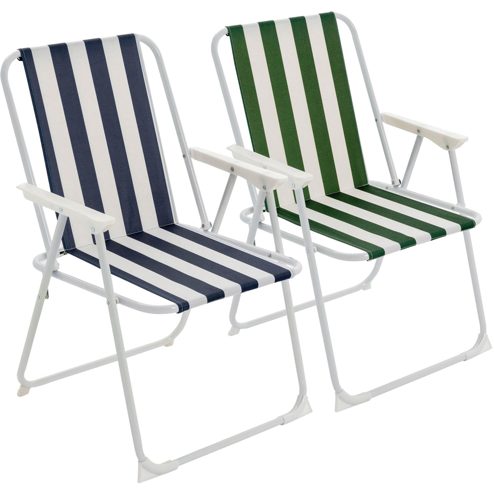Harbour Housewares Set of 2 Blue and Green Stripe Folding Metal Beach Chair Image 2