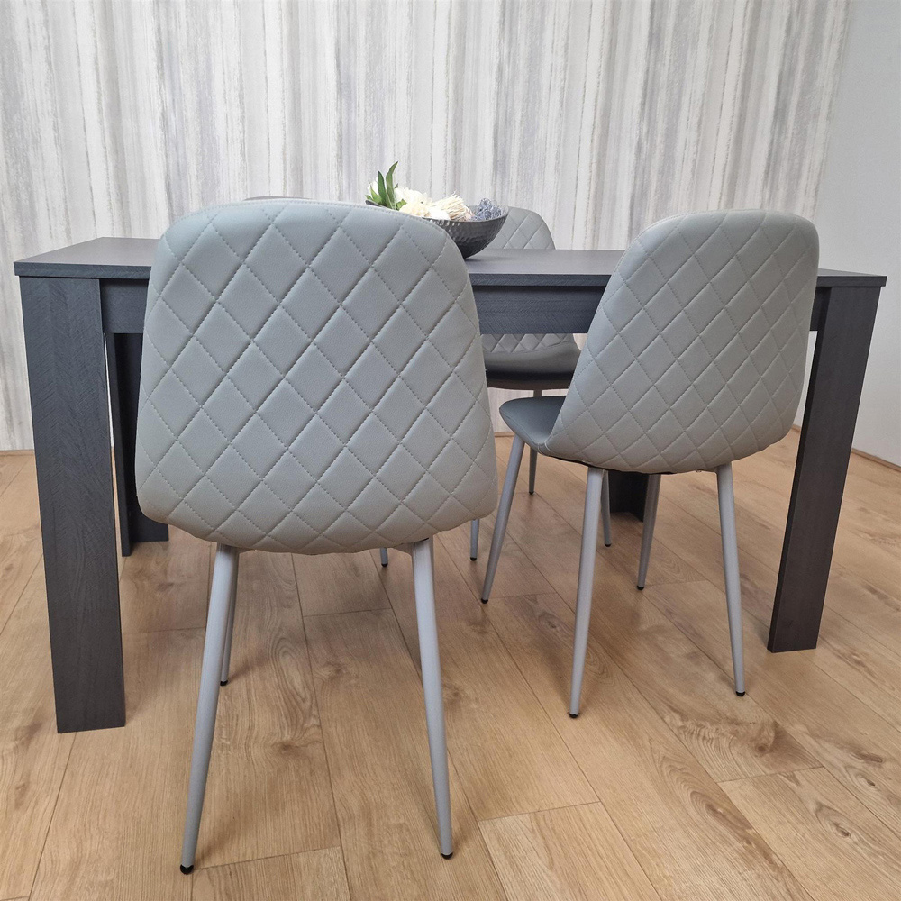 Portland Wood and Leather 4 Seater Dining Set Grey Image 5