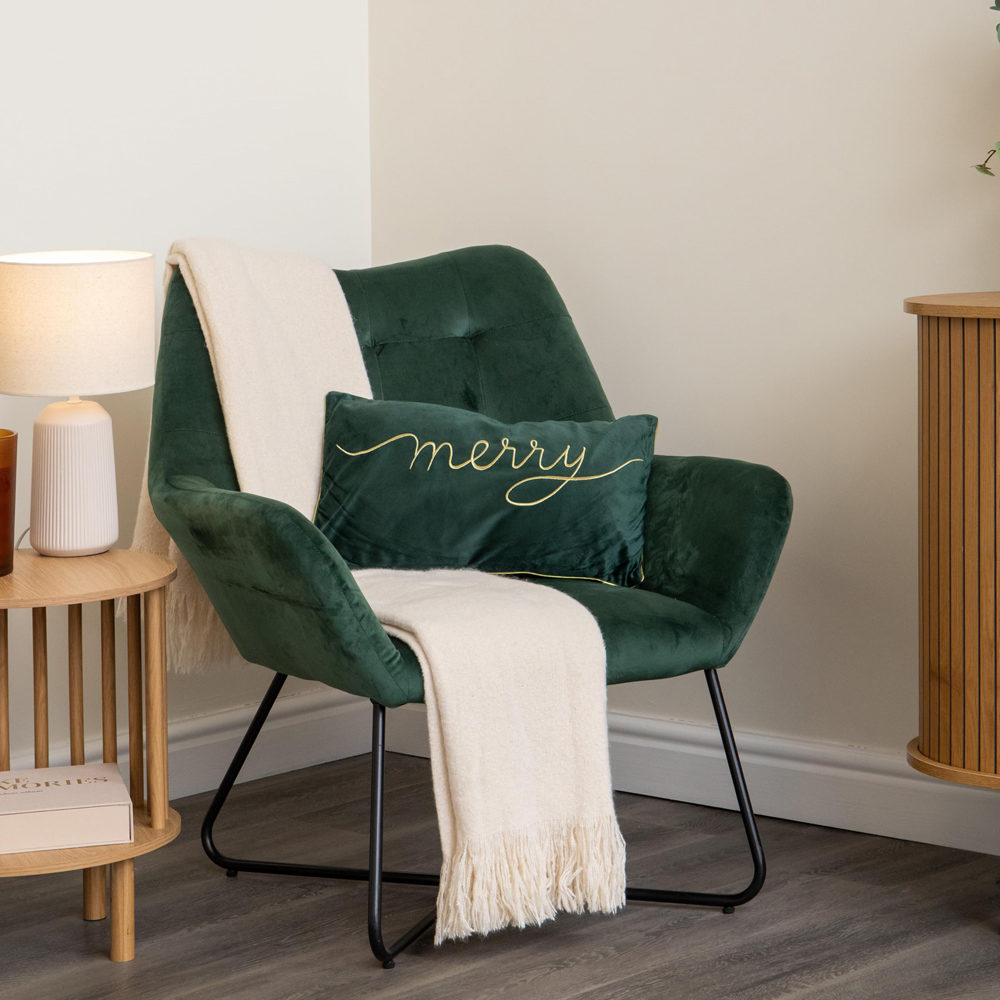 Samuel Alexander Dark Green Merry Christmas Cushion with Gold Detail 30 x 49cm Image 3
