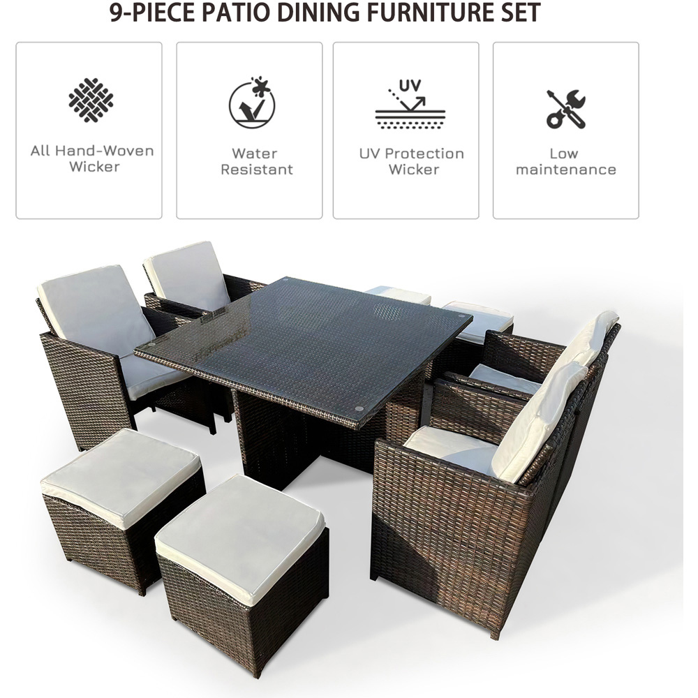 Furniture One 8 Seater Rattan Dining Set Brown Image 9